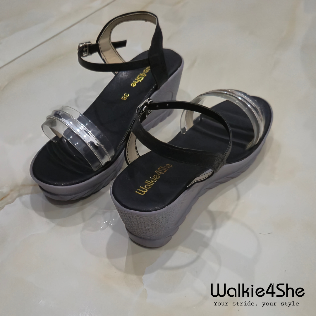 W4S-P-11003 Wedge Sandal - Black, Grey, Silver