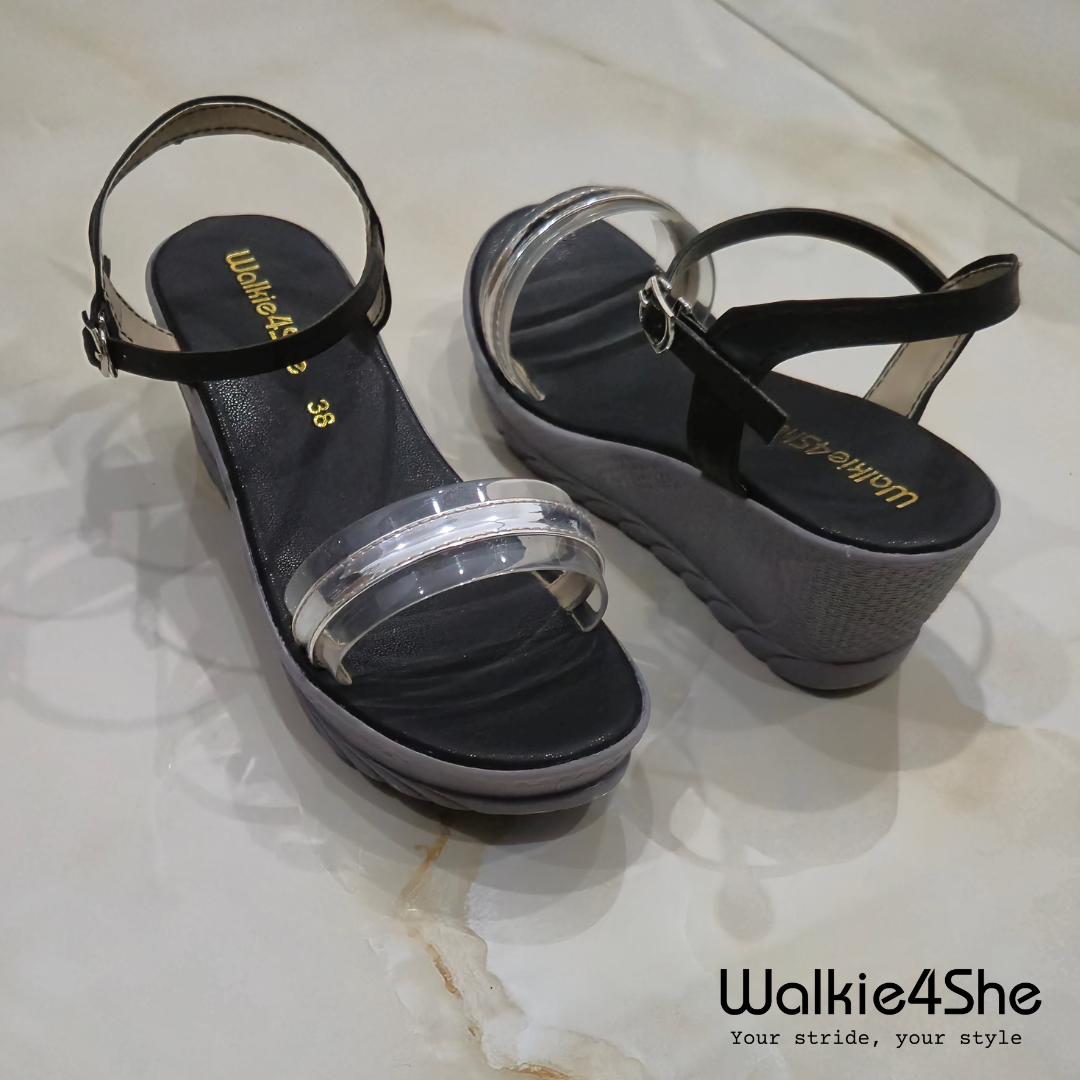 W4S-P-11003 Wedge Sandal - Black, Grey, Silver
