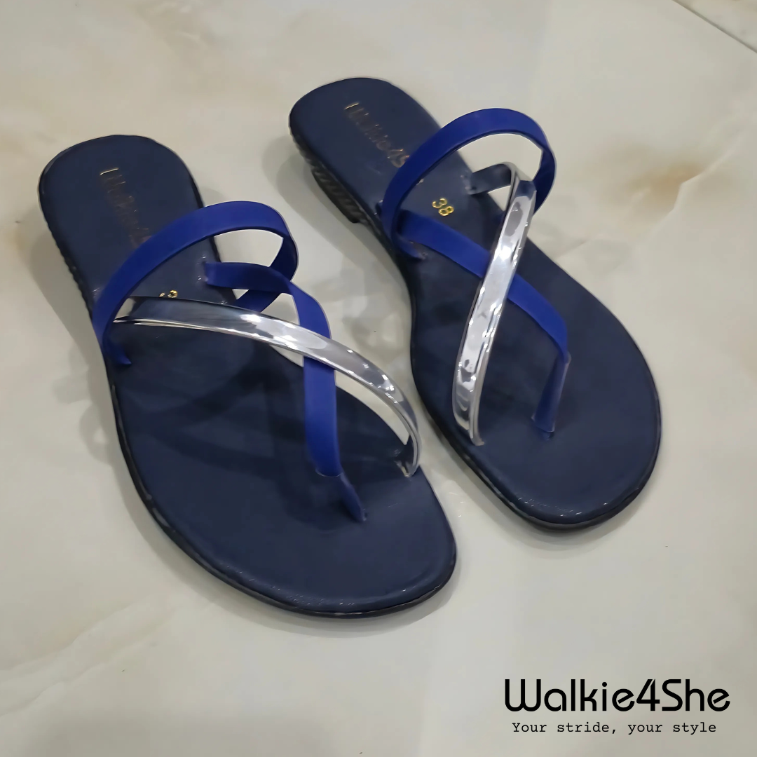 W4S-F-1211 Minimalist Wedge Sandal - Blue, Silver