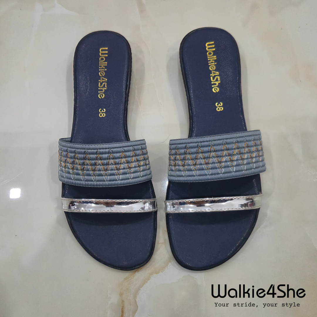 W4S-F-1161 Minimalist Wedge Sandal - Blue, Grey, Silver