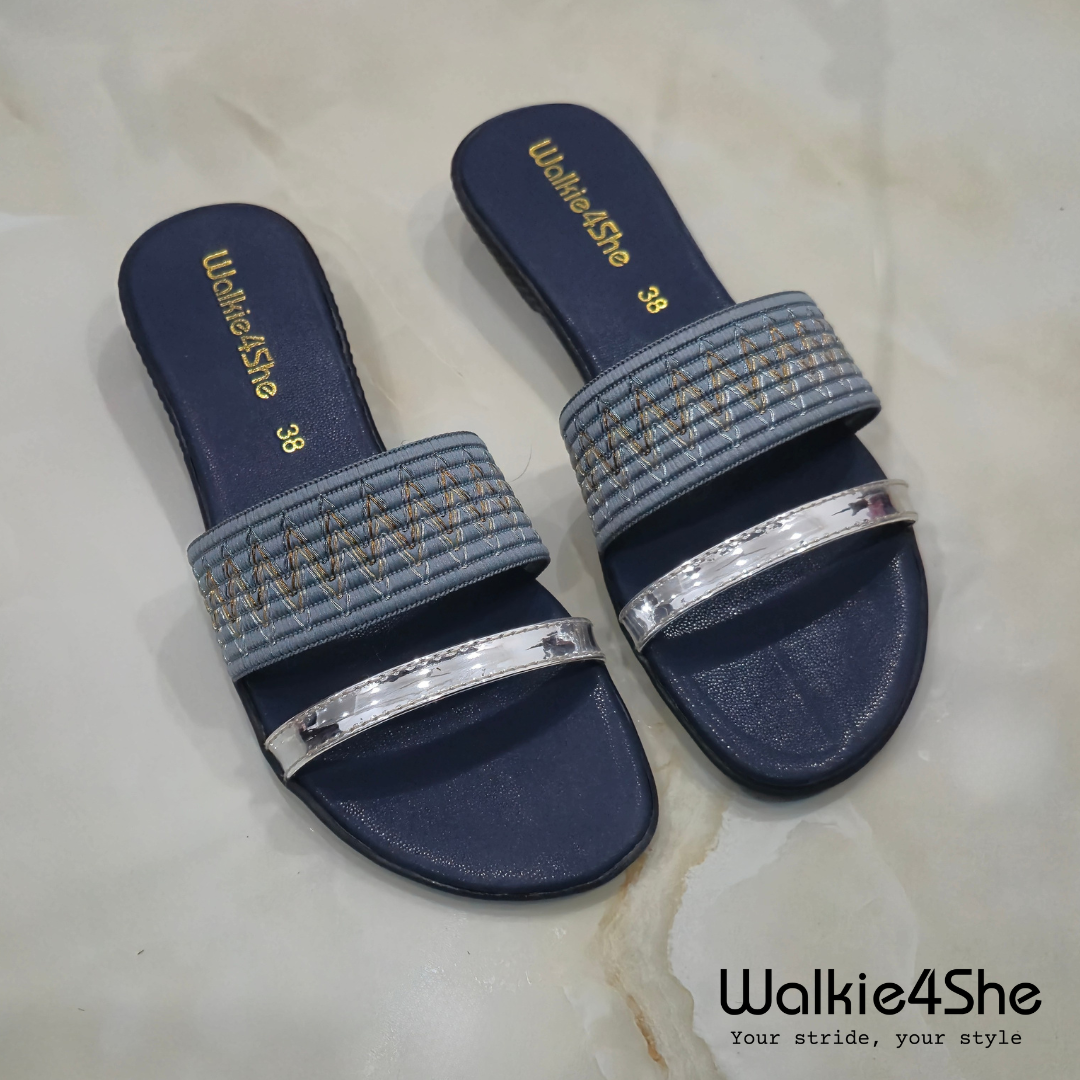 W4S-F-1161 Minimalist Wedge Sandal - Blue, Grey, Silver