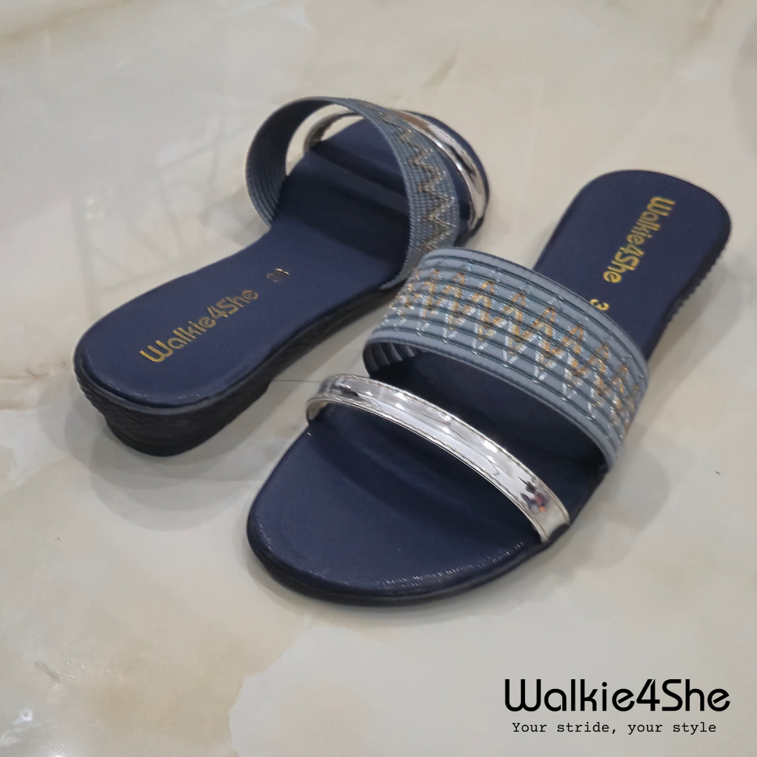 W4S-F-1161 Minimalist Wedge Sandal - Blue, Grey, Silver