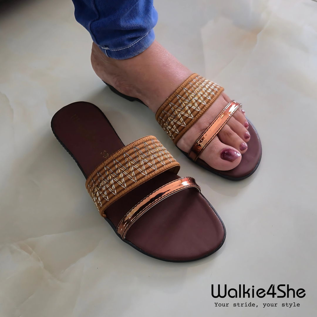 W4S-F-1162 Minimalist Wedge Sandal - Brown, Tan, Bronze