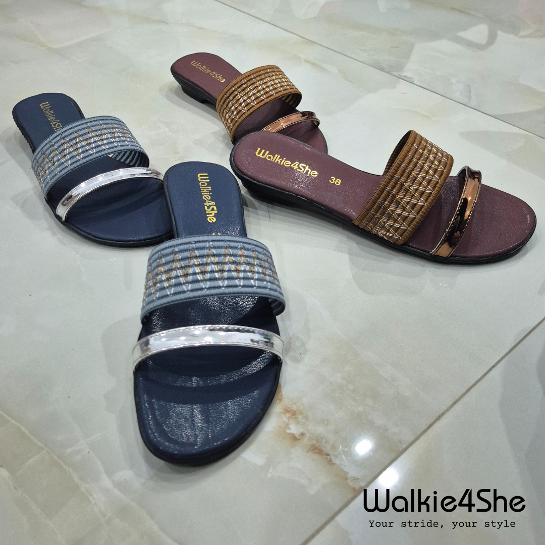 W4S-F-1161 Minimalist Wedge Sandal - Blue, Grey, Silver