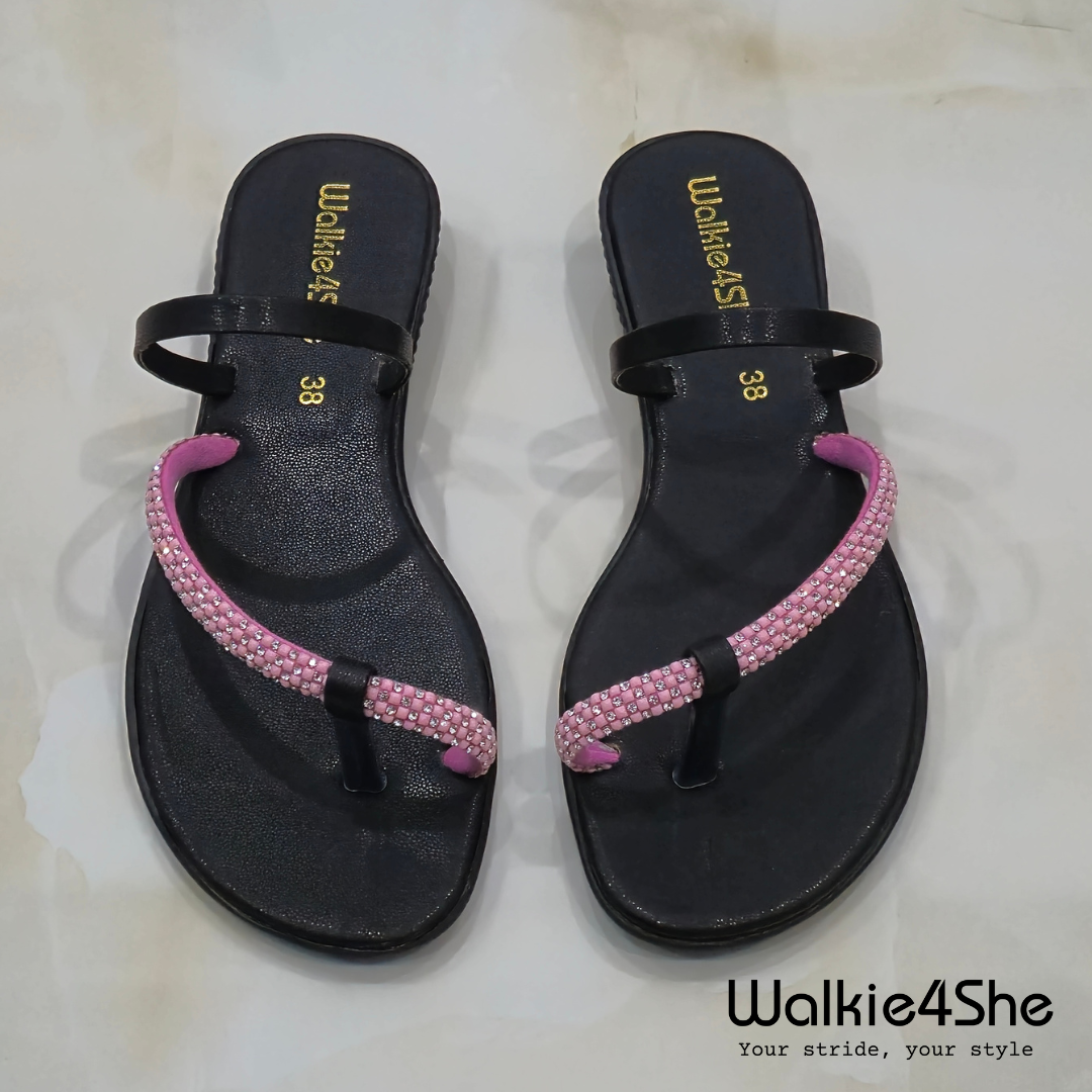 W4S-F-1172 Minimalist Wedge Sandal - Black, Pink