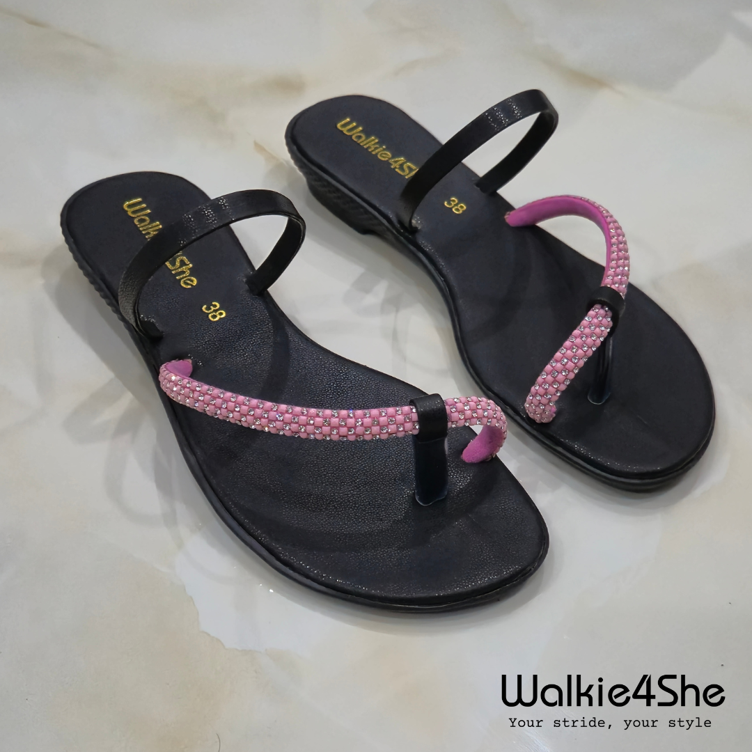 W4S-F-1172 Minimalist Wedge Sandal - Black, Pink