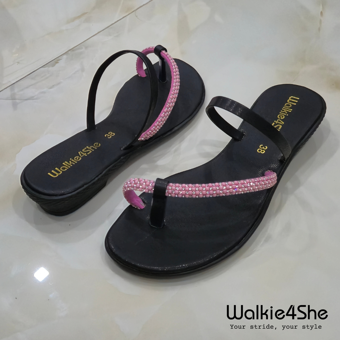 W4S-F-1172 Minimalist Wedge Sandal - Black, Pink