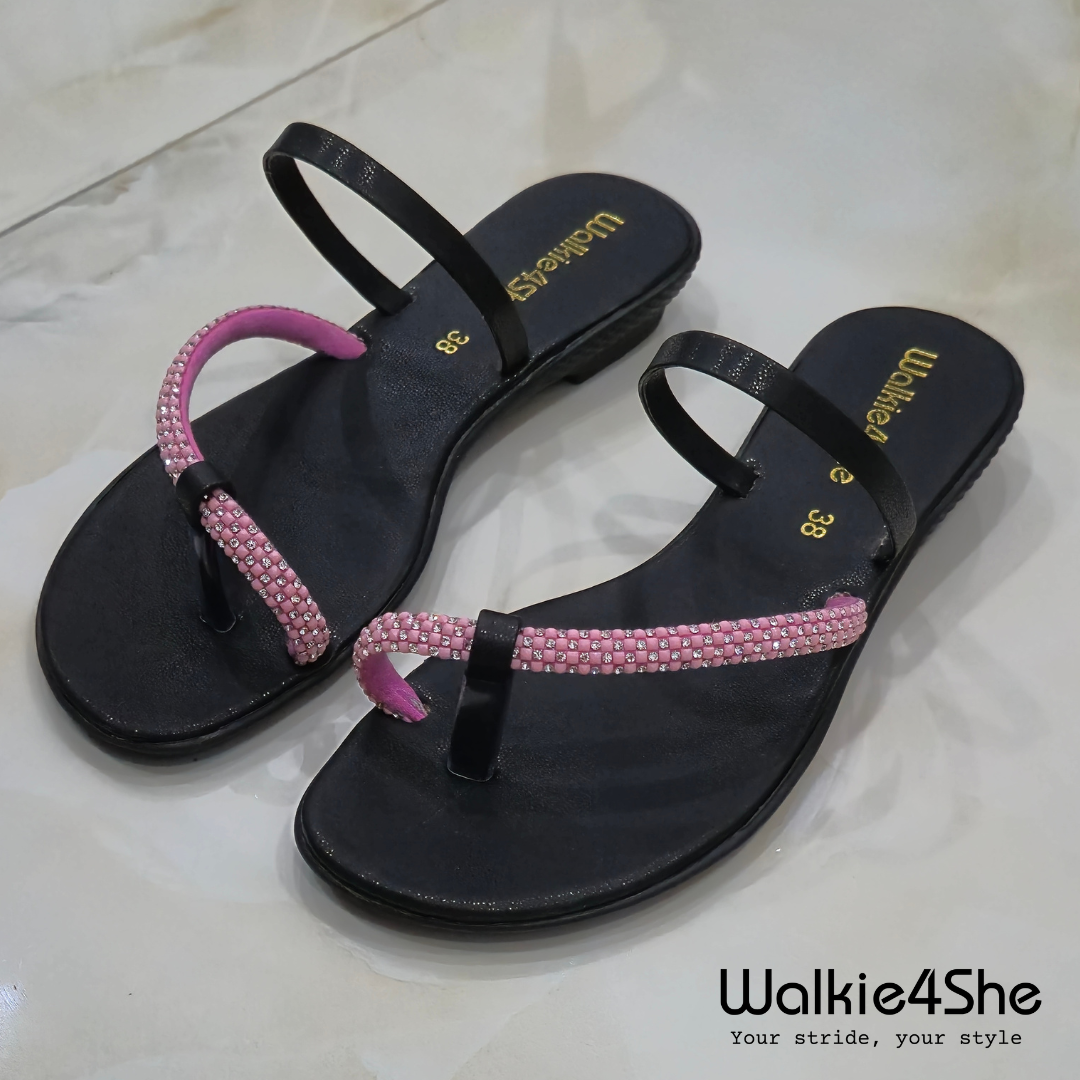 W4S-F-1172 Minimalist Wedge Sandal - Black, Pink