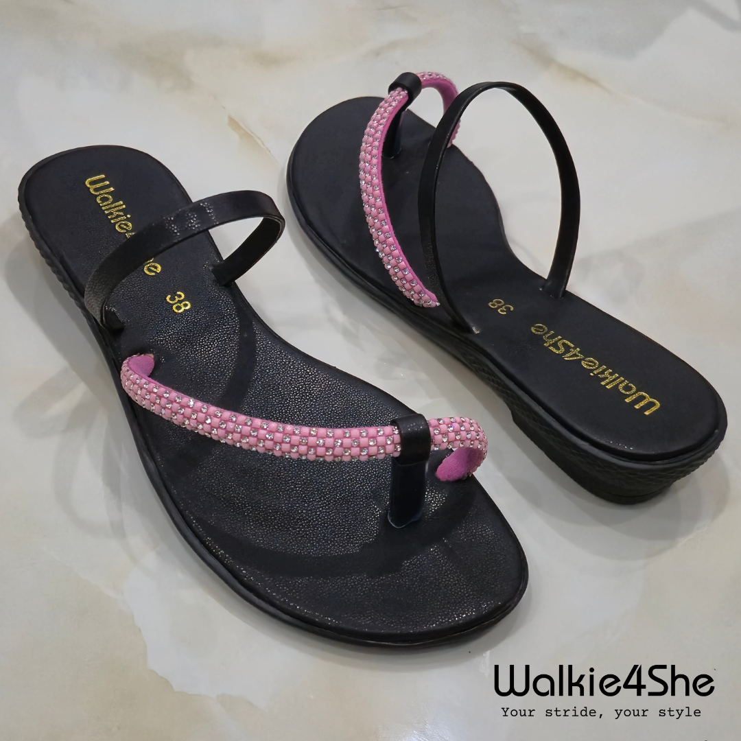 W4S-F-1172 Minimalist Wedge Sandal - Black, Pink