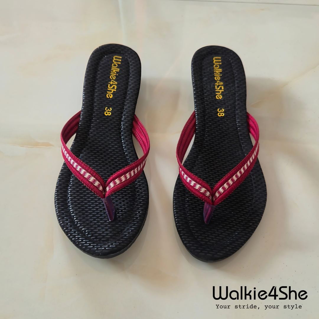 W4S-F-1302 Minimalist Wedge Sandal - Black, Maroon