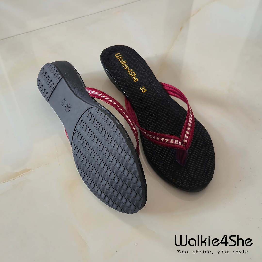 W4S-F-1302 Minimalist Wedge Sandal - Black, Maroon