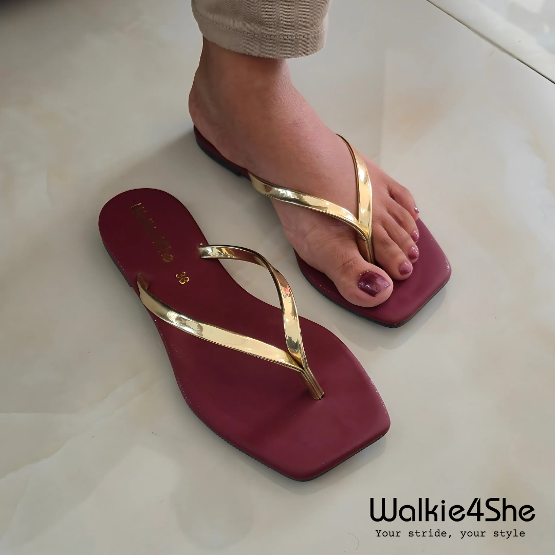 W4S-F-1321 Flat Sandal - Maroon, Gold