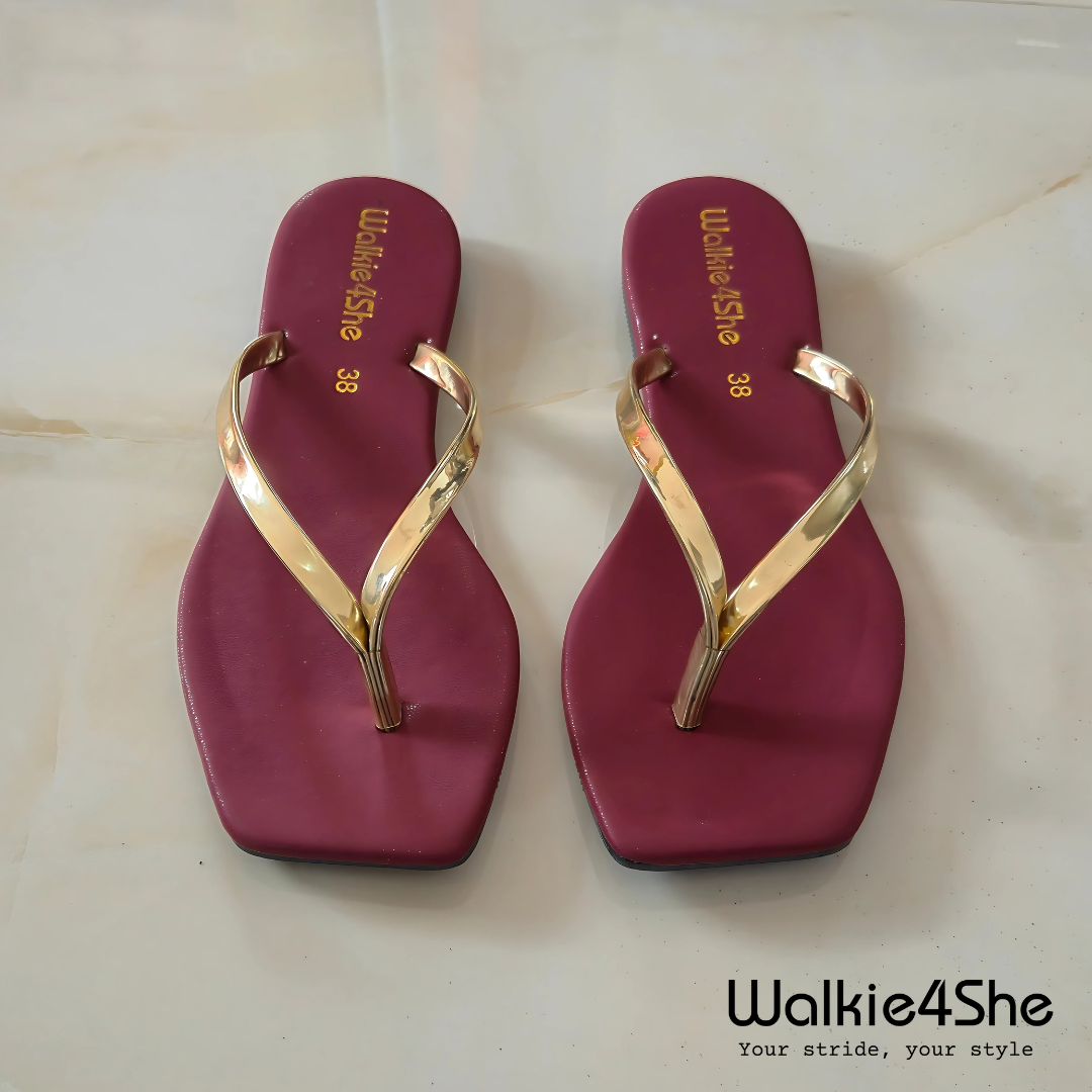W4S-F-1321 Flat Sandal - Maroon, Gold