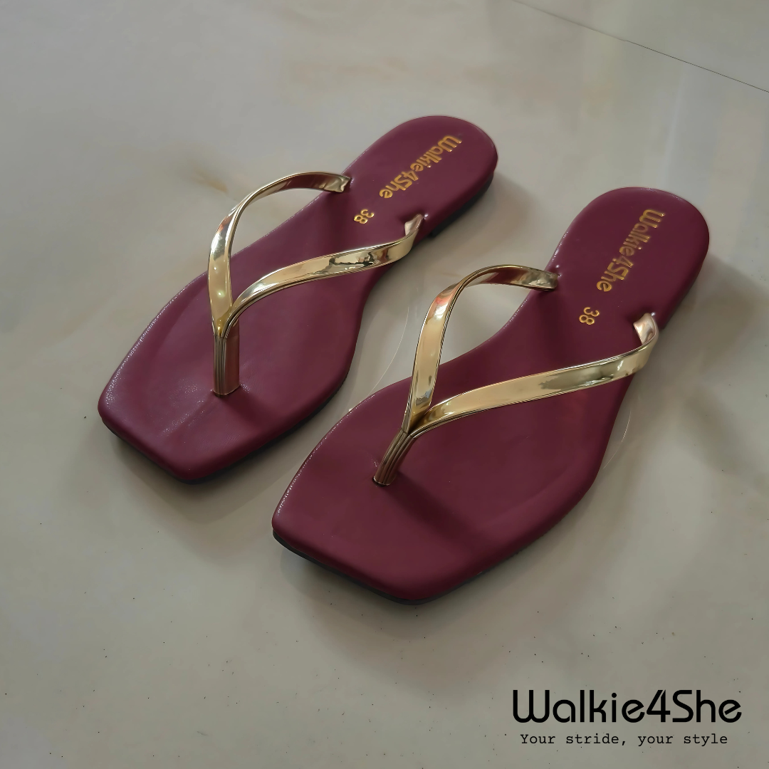 W4S-F-1321 Flat Sandal - Maroon, Gold