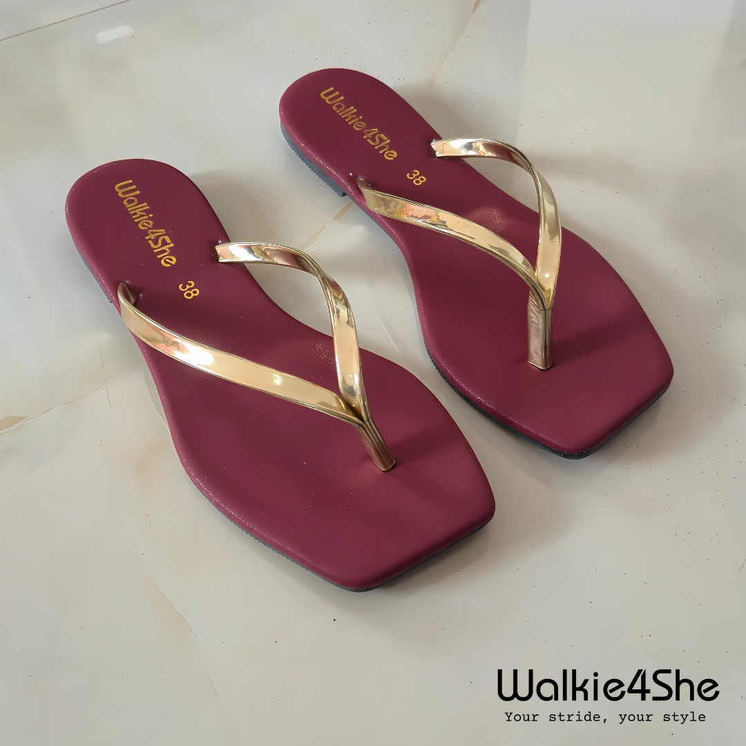 W4S-F-1321 Flat Sandal - Maroon, Gold