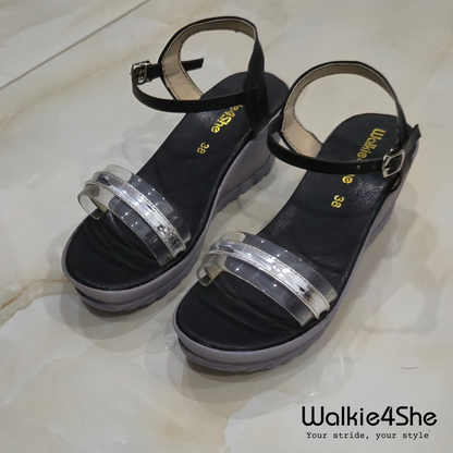 W4S-P-11003 Wedge Sandal - Black, Grey, Silver
