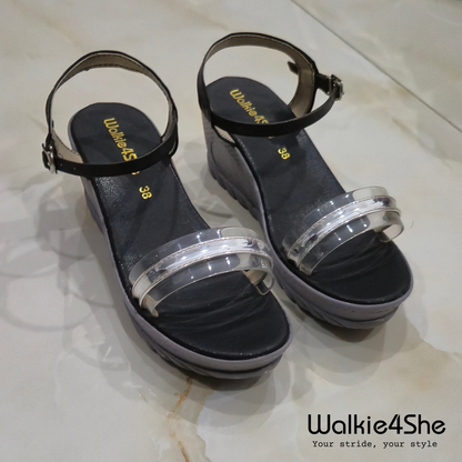 W4S-P-11003 Wedge Sandal - Black, Grey, Silver