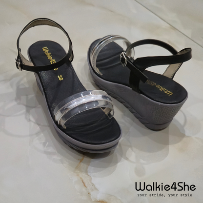 W4S-P-11003 Wedge Sandal - Black, Grey, Silver