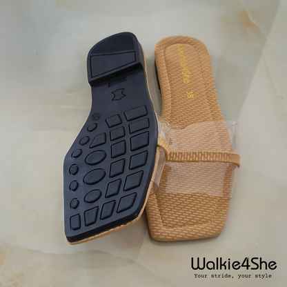 W4S-F-1282 Flat Sandal - Brown, Transparent