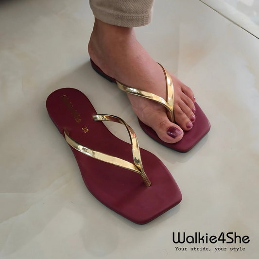 W4S-F-1321 Flat Sandal - Maroon, Gold