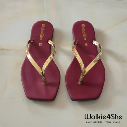 W4S-F-1321 Flat Sandal - Maroon, Gold